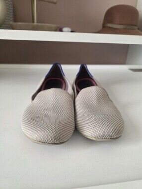 Rothy's Beige Knit Slip-On Flats with Blue Heel Trim